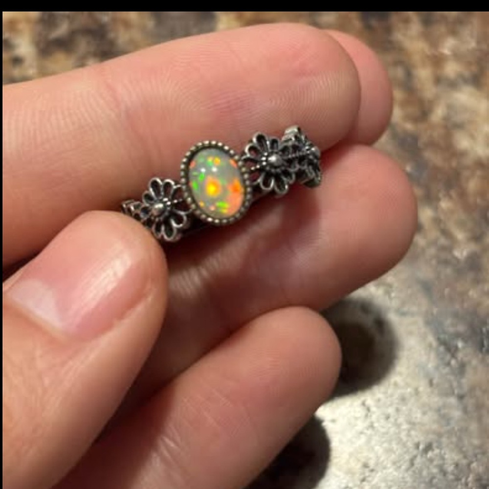 Sterling S925 Opal Ring - Iridescent Green/Orange